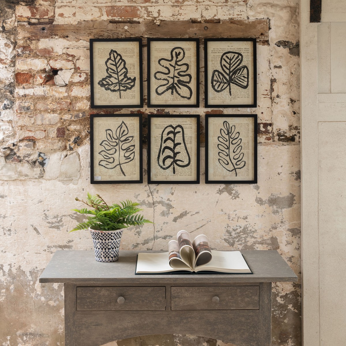 Brookby Set of 6 Framed Black Leaf Wall Art Wall Art One World