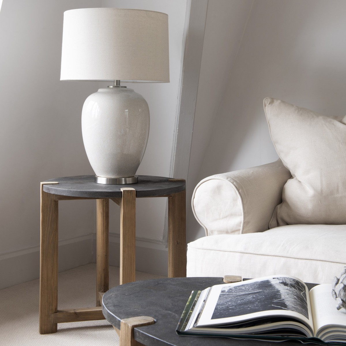 Clifton Glazed Ceramic Table Lamp with Linen Shade | Lighting | One World