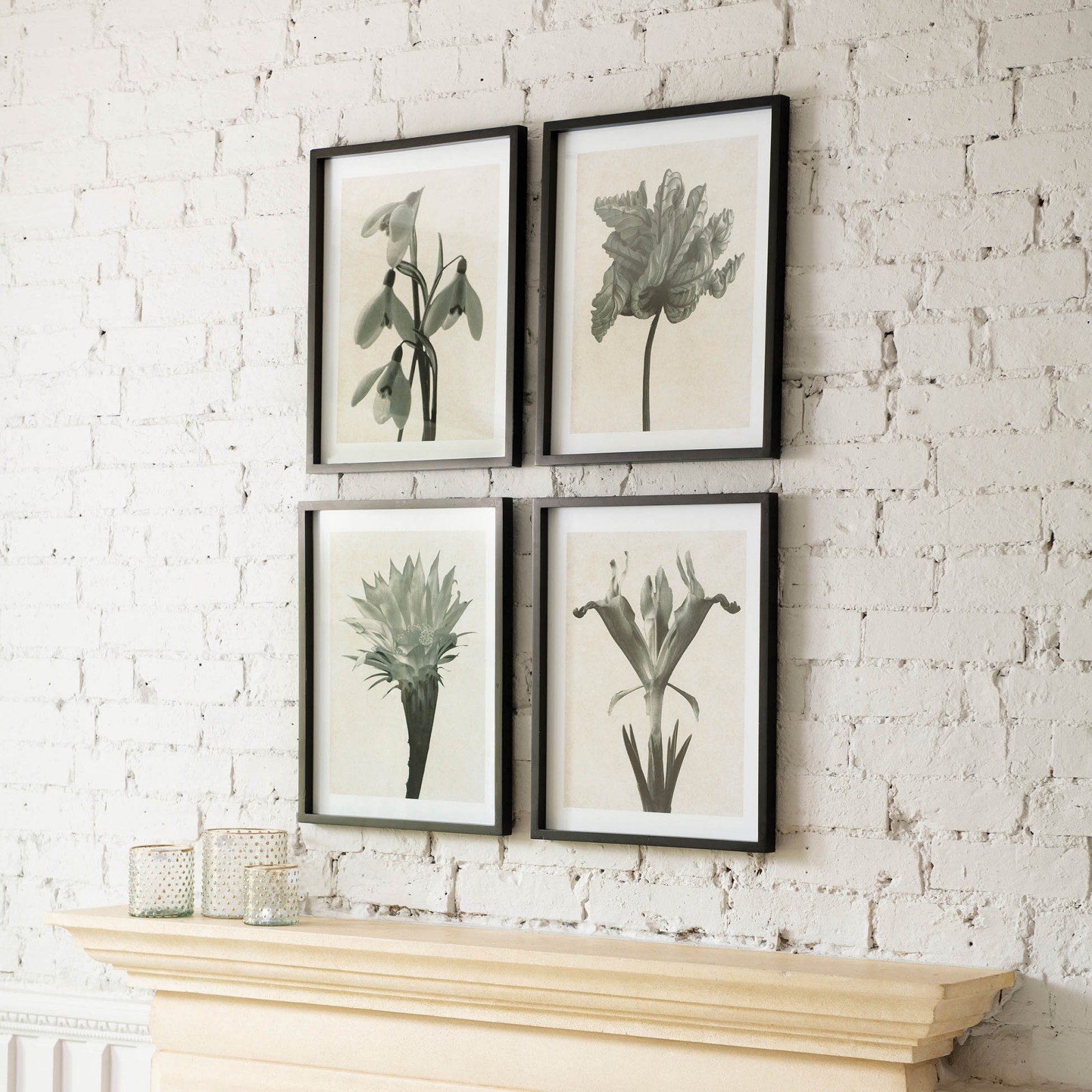 Brookby Set of 4 Framed Monochrome Floral Wall Art Wall Art One World