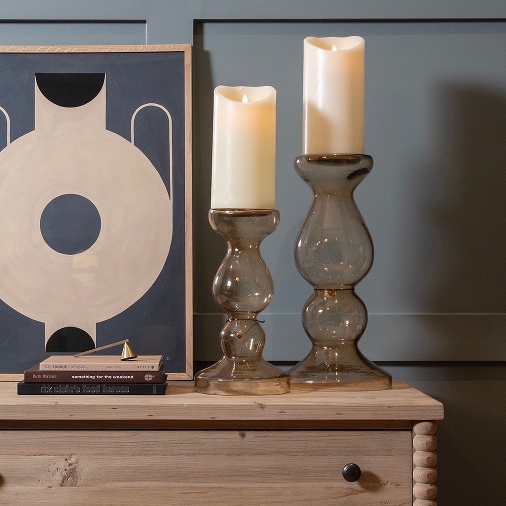 Claymore Oversized Amber Glass Candle Holder Candle Holders One World