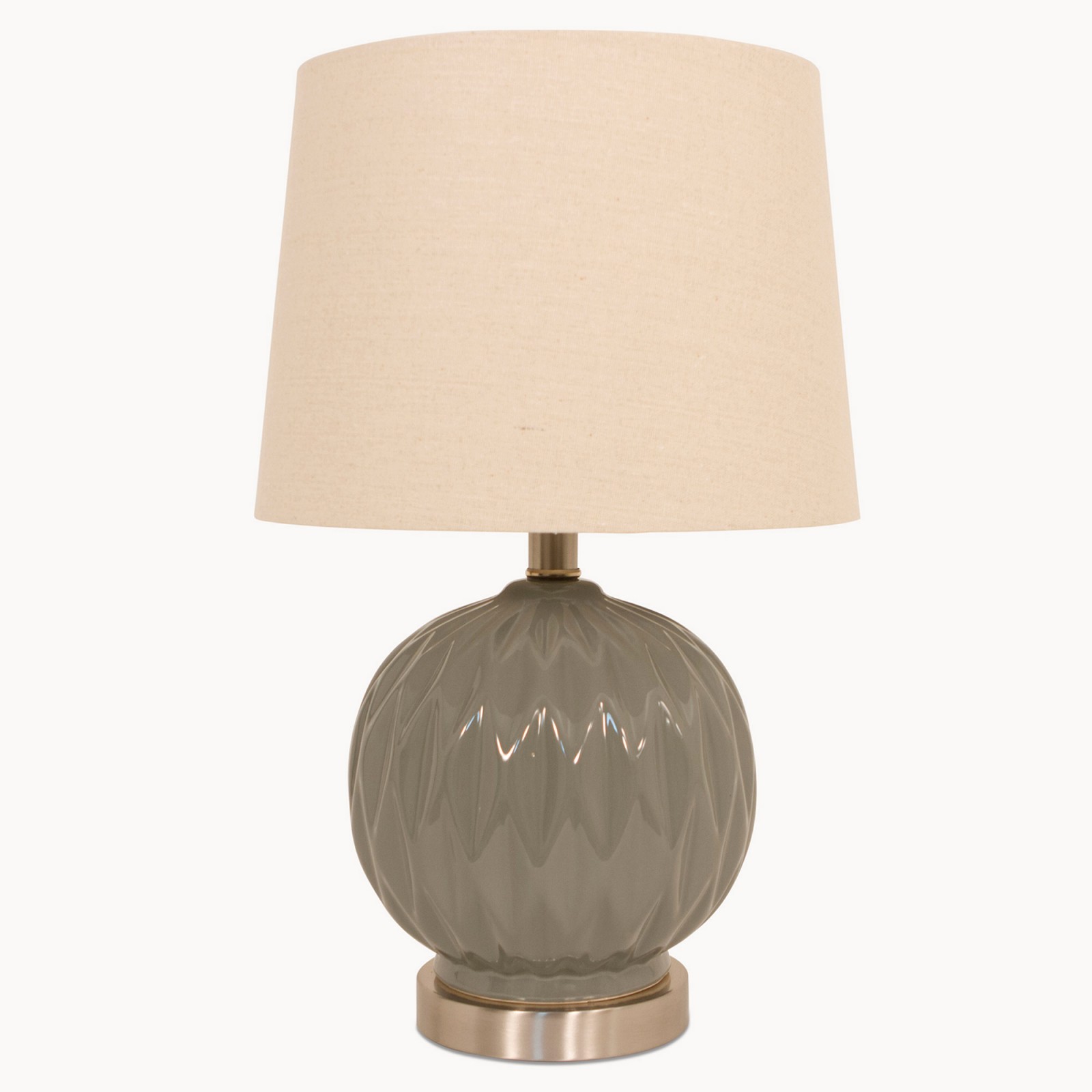 Clifton Glazed Light Grey Ceramic Lamp with Natural Linen Shade One World