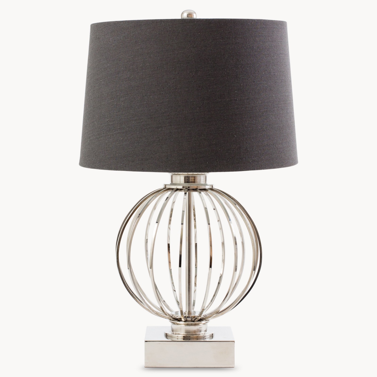 Clifton Table Lamp in Nickel with Round Grey Linen Shade One World