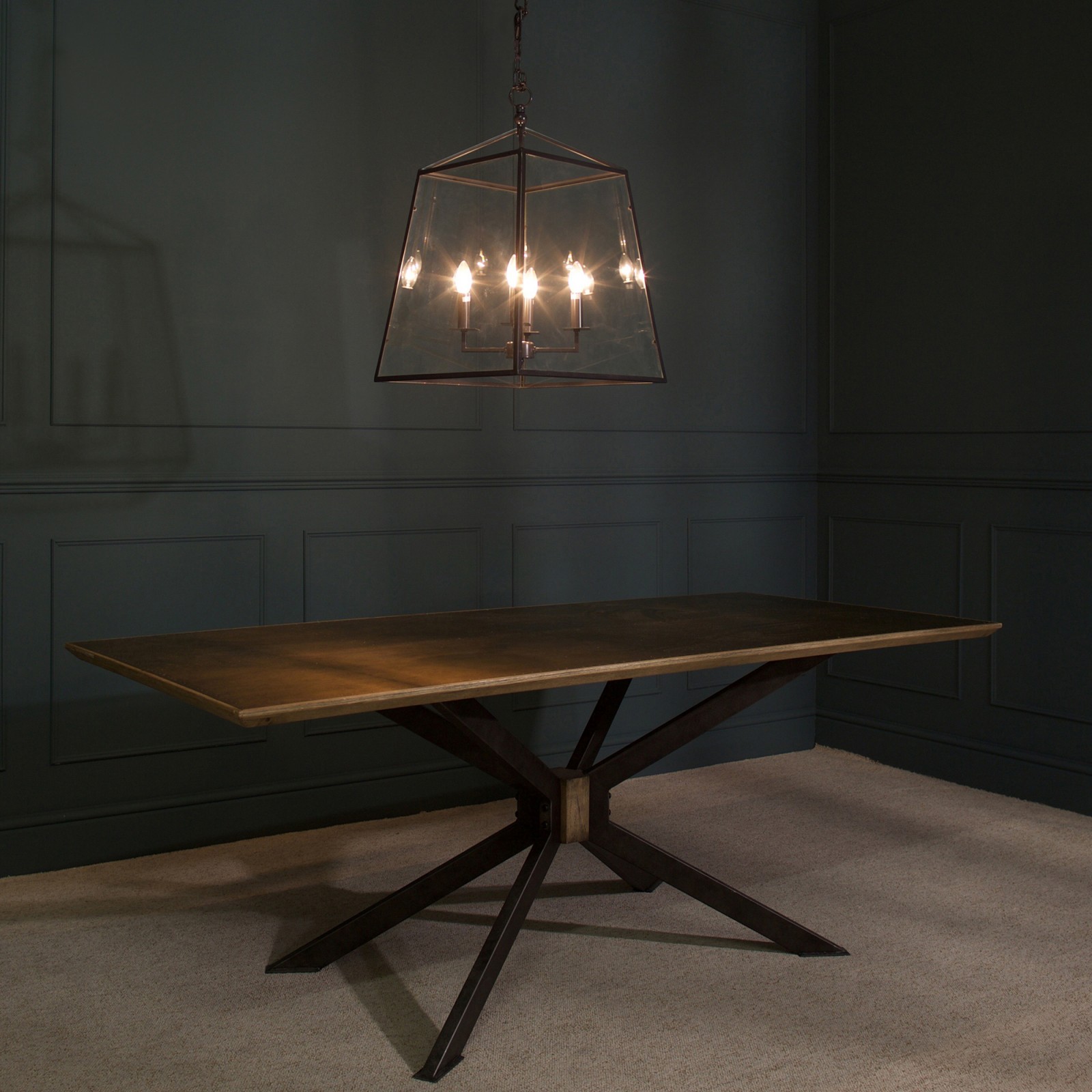 Dunbar Black Iron and Glass 4 Light Pendant Lighting One World