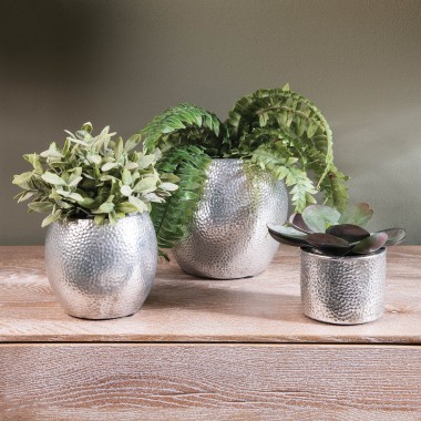 Birkdale Hammered Planter in Silver Finish | One World