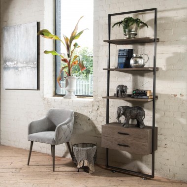 Woodcroft Oak and Titanium Wall Shelf Unit | One World