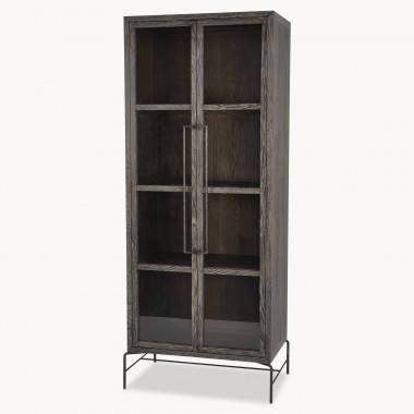 Storage One World Woodcroft Gl Fronted Rustic Black Oak And Iron Cabinet One World