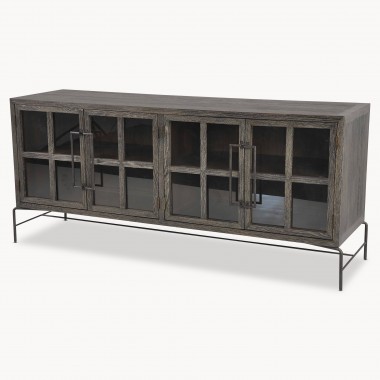 Storage One World Woodcroft Gl Fronted Rustic Black Oak And Iron Sideboard One World