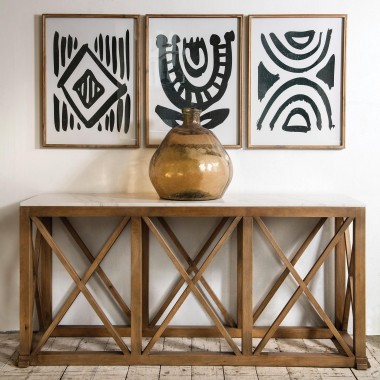Woodcroft Oak and Marble Console Table | One World