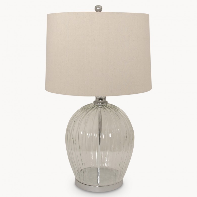 Clifton Ribbed Glass Table Lamp on Metal Base with Shade One World