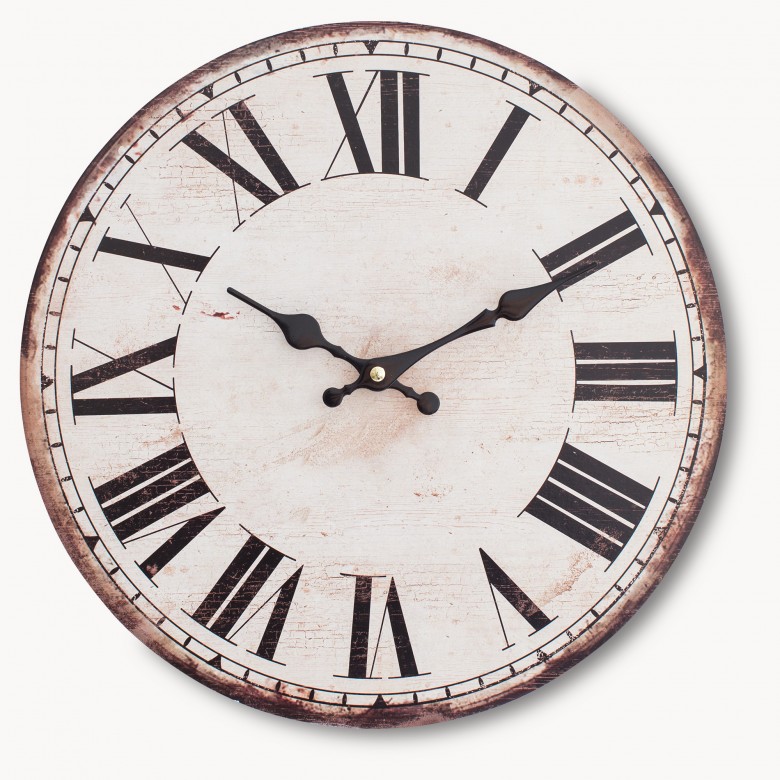 Kentfield Antique White Wall Clock with Roman Numerals | One World