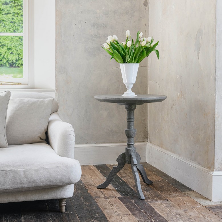 Monomoy Washed Grey Round Side Table Tables One World