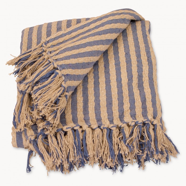 Hatfield Teal and White Striped Throw Rugs and Throws One World