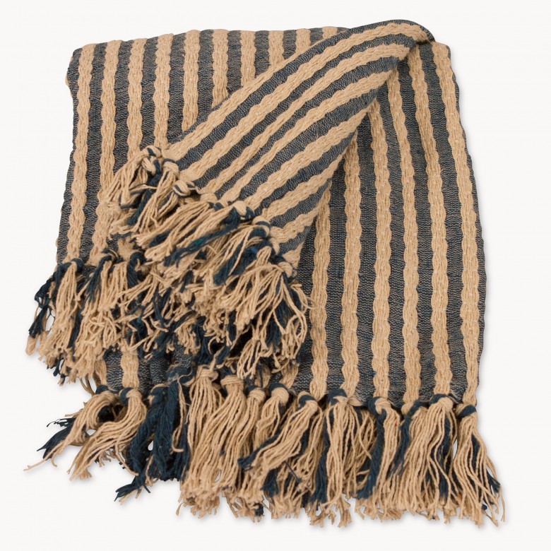 Hatfield Blue and White Striped Throw Rugs and Throws One World