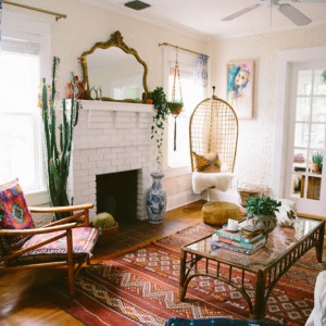 ornate mirror in a boho style room