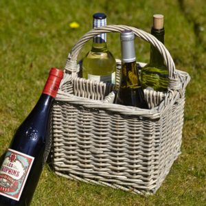 Willow four bottle wine carrier with wine