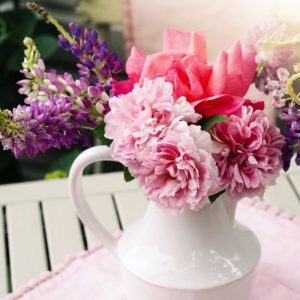 Beautiful flowers in ceramic jug