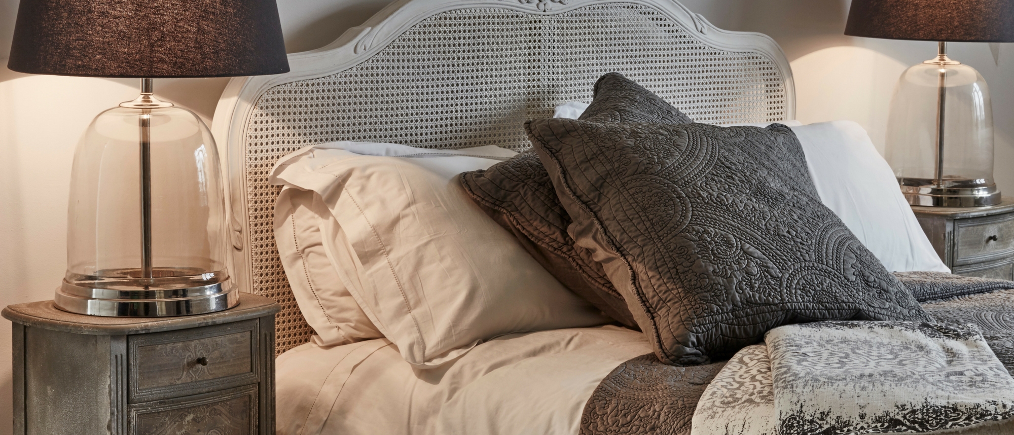 Rustic bedroom with luxurious bedding