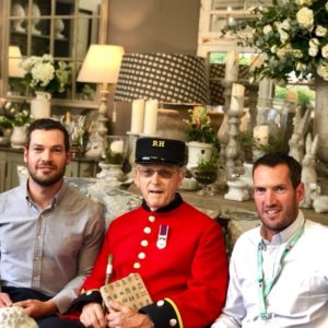 RHS Chelsea Jamie and Jason Bensohn and Chelsea Pensioner