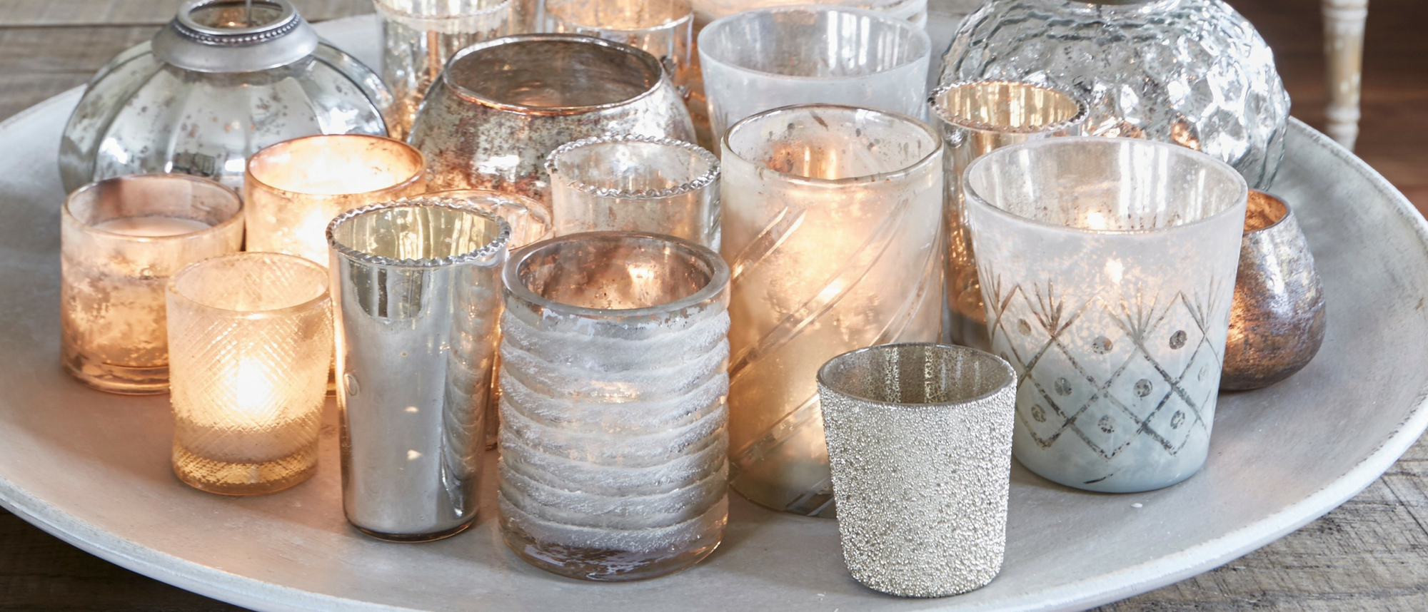 Votives on decorative tray