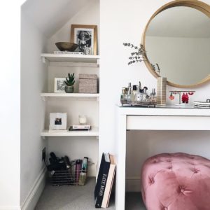 Dressing table area with open shelving