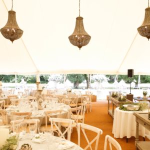 Wedding marquee with chandeliers