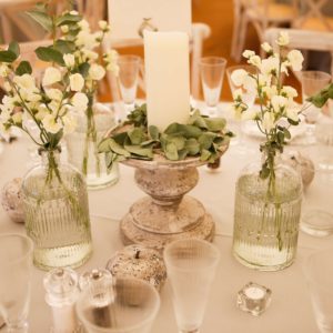Wedding table with white flowers and foliage 