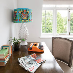 Lamp and orange typewriter on desk